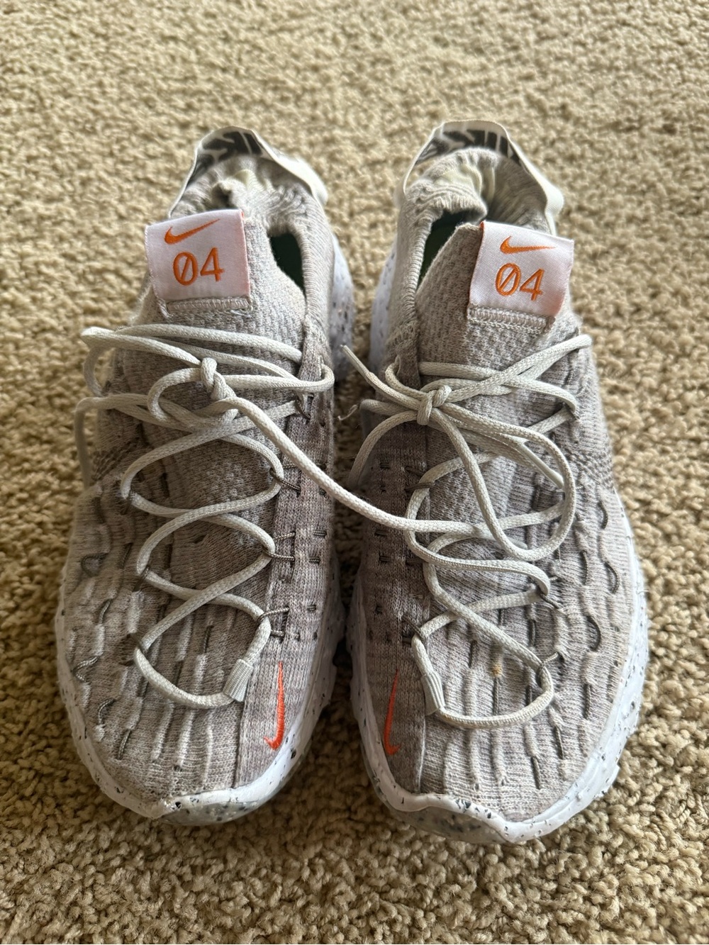Nike Grey Knit Sneakers with Orange Accents